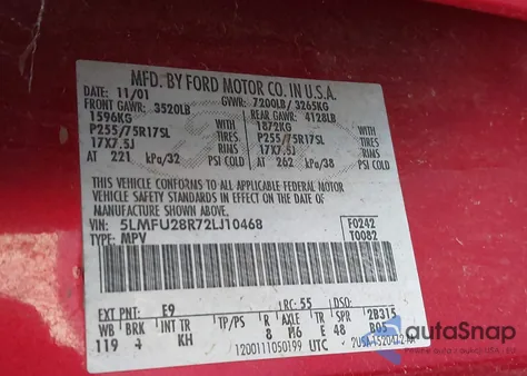 2002 Lincoln Navigator из США, поврежденный, VIN 5LMFU28R72LJ10468